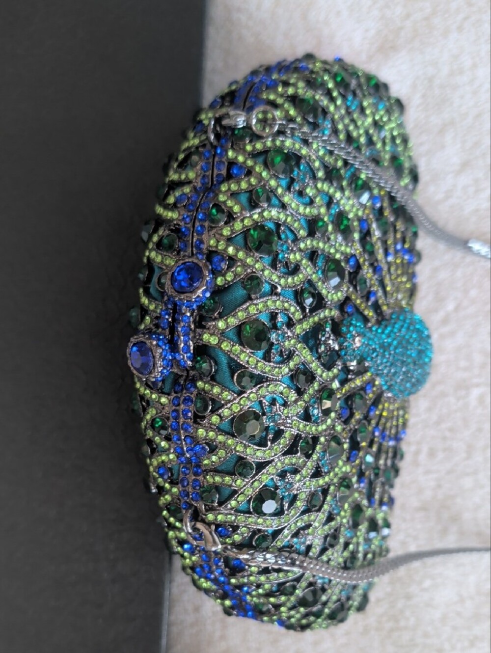 Natasha Couture Blue Peacock Crystal Rhinestone Evening Clutch Minaudière Bag - Picture 12 of 15